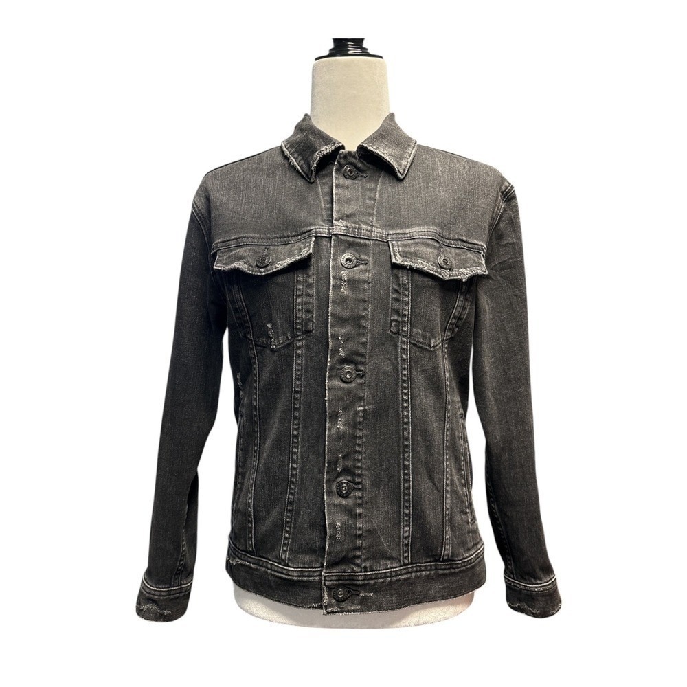 AG Adriano Goldschmied Black Distressed Denim Jacket Women's Small Stretch Truck